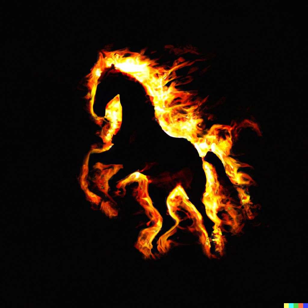 a horse, fire art
